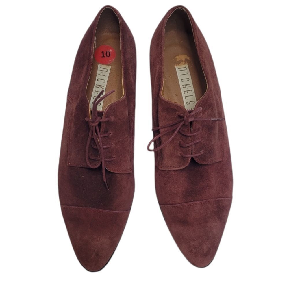 VINTAGE 80s shoes maroon suede lace up made in Italy oxford loafers 10 - Picture 2 of 11